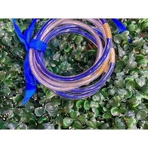 NEW CRYSTAL BREEZE women's sparkle jelly tube bracelet set in blue and silver